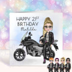 personalised motorbike biker girl birthday card