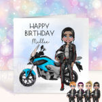 personalised motorbike biker girl birthday card