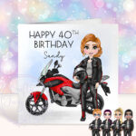 personalised motorbike biker girl birthday card