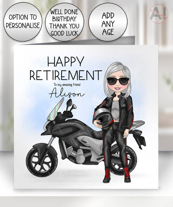 personalised motorbike biker girl birthday or well done card