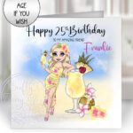 personalised pina colada cocktail tropical lady birthday card