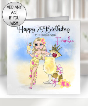 personalised pina colada cocktail tropical lady birthday card