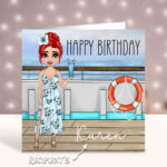 Personalised Cruise Ship Lady with Cocktail Birthday Card