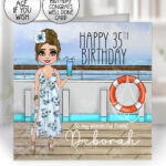 personalised cruise ship lady with cocktail birthday card