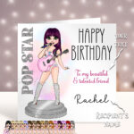 Personalised Popstar Girl with Pink Guitar Happy Birthday Card