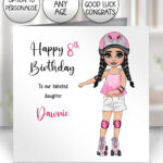 personalised rollerskater girl birthday card