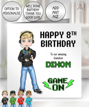 personalised gamer boy gaming birthday card for son grandson