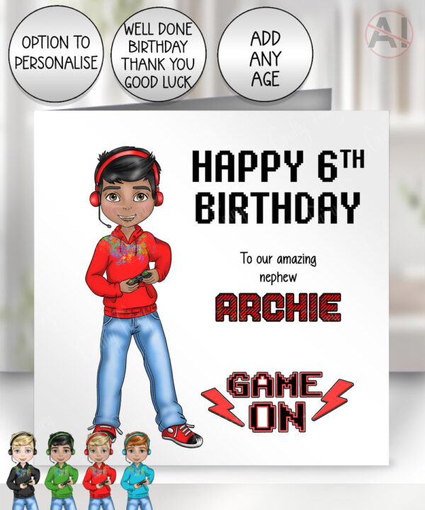 personalised gamer boy gaming birthday card for son grandson