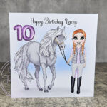 personalised horse rider girl in gillet birthday card