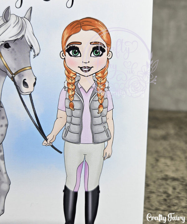 personalised horse rider girl in gillet birthday card