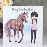 personalised horse rider girl in gillet birthday card