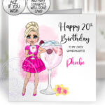 personalised pink gin cocktail lady happy birthday card