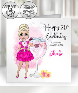 personalised pink gin cocktail lady happy birthday card