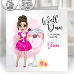 personalised pink gin cocktail lady happy birthday card