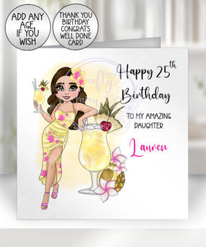 personalised pina colada cocktail lady happy birthday card