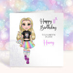 personalised unicorn rainbow girl birthday greeting card