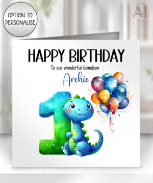 personalised dinosaur son grandson boy's 1st first birthday card