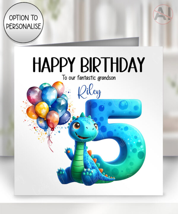personalised dinosaur son grandson boy's 5th birthday card