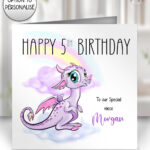 personalised mystical purple dragon girl's birthday greeting card