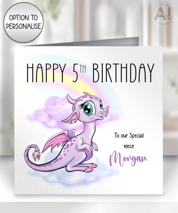 personalised mystical purple dragon girl's birthday greeting card
