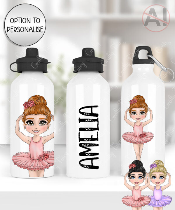 personalised ballerina girl 600ml straight water bottle