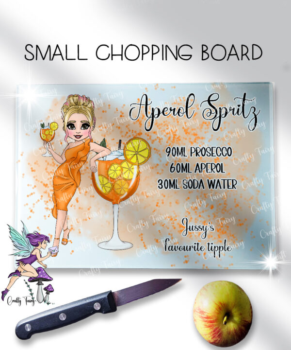 personalised aperol spritz cocktail lady glass chopping board or worktop protector small 20x28cm