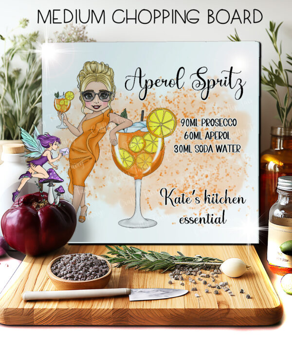 personalised aperol spritz cocktail lady glass chopping board or worktop protector small 20x28cm