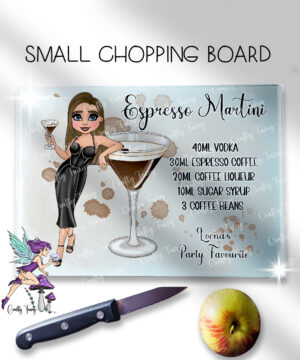 personalised espresso martini cocktail lady glass chopping board or worktop protector small 20x28cm