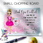 personalised pink gin cocktail lady glass chopping board or worktop protector small 20x28cm