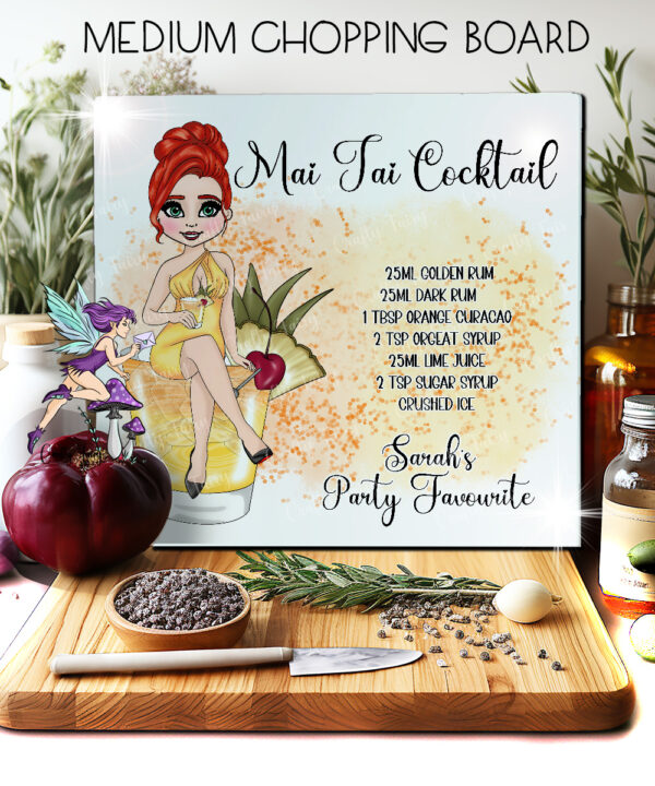 personalised mai tai cocktail lady glass chopping board or worktop protector small 20x28cm