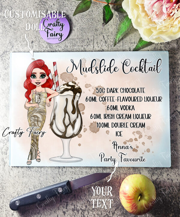 Personalised Mudslide Cocktail Lady Glass Chopping Board