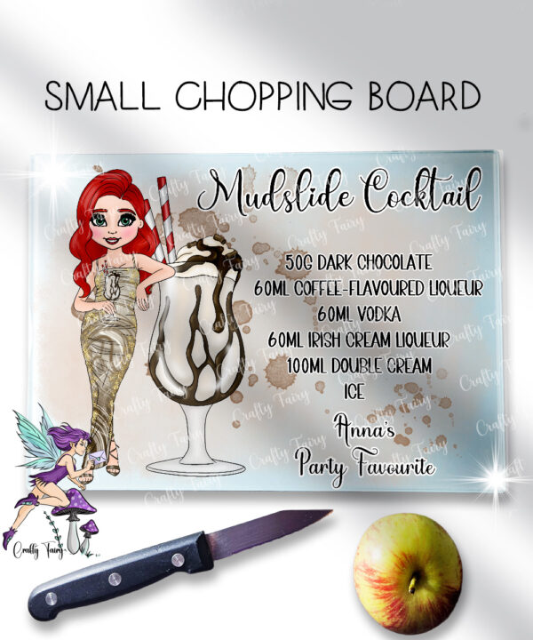 personalised mudslide cocktail lady glass chopping board or worktop protector small 20x28cm
