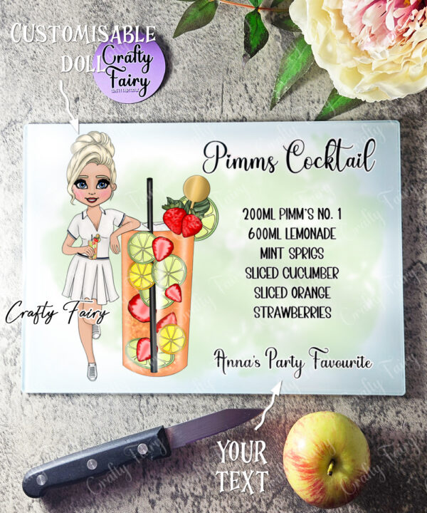 Personalised Pimms Cocktail Lady Glass Chopping Board