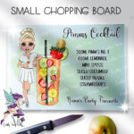personalised pimms cocktail lady glass chopping board or worktop protector small 20x28cm