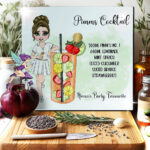 personalised pimms cocktail lady glass chopping board or worktop protector small 20x28cm