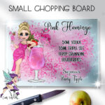 personalised pink flamingo cocktail lady glass chopping board or worktop protector small 20x28cm