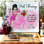 personalised pink flamingo cocktail lady glass chopping board or worktop protector small 20x28cm