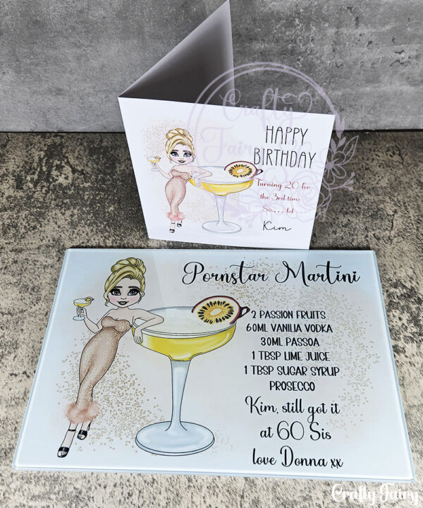 personalised pornstar martini cocktail lady glass chopping board or worktop protector small 20x28cm