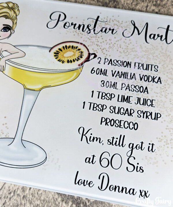 personalised pornstar martini cocktail lady glass chopping board or worktop protector small 20x28cm