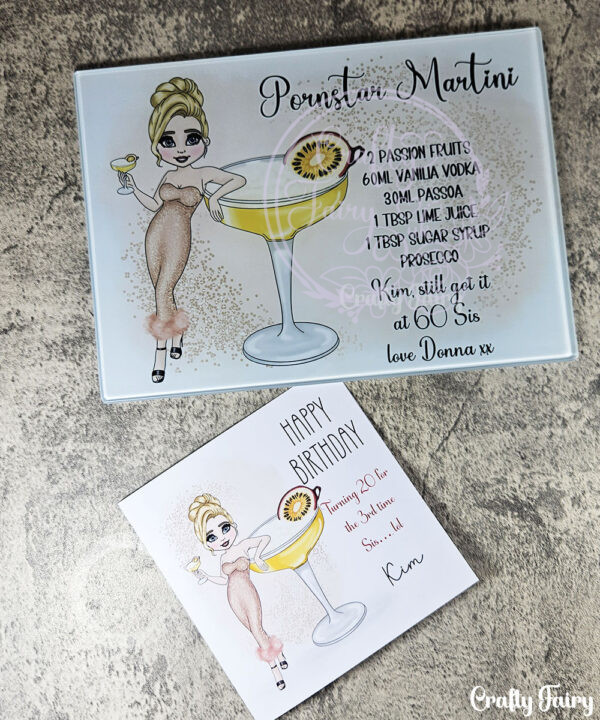 personalised pornstar martini cocktail lady glass chopping board or worktop protector small 20x28cm
