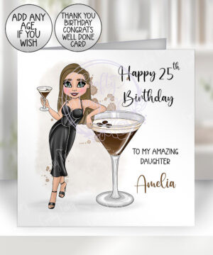 personalised espresso martini cocktail lady happy birthday card