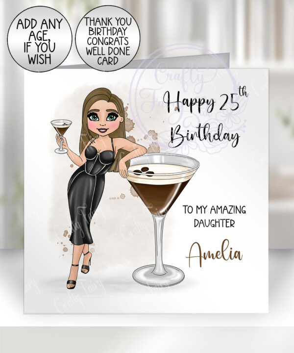 personalised espresso martini cocktail lady happy birthday card