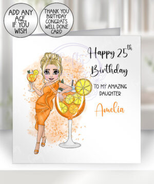 personalised aperol spritz cocktail lady happy birthday card