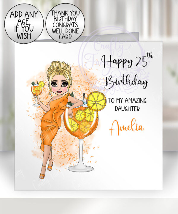 personalised aperol spritz cocktail lady happy birthday card