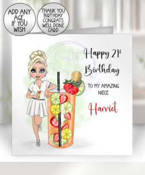 personalised pimms cocktail lady happy birthday card