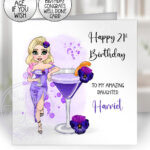 personalised purple rain cocktail lady happy birthday card