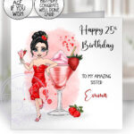 personalised strawberry daiquiri cocktail lady happy birthday card