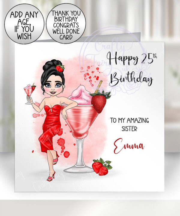 personalised strawberry daiquiri cocktail lady happy birthday card