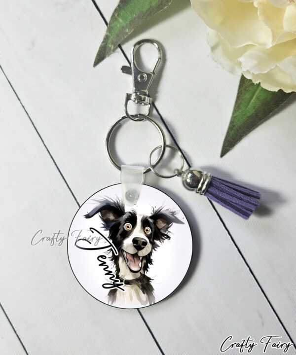 Personalised Quirky Border Collie Dog Keyring / Bag Tag