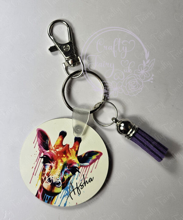 personalised watercolour giraffe keyring / bag tag